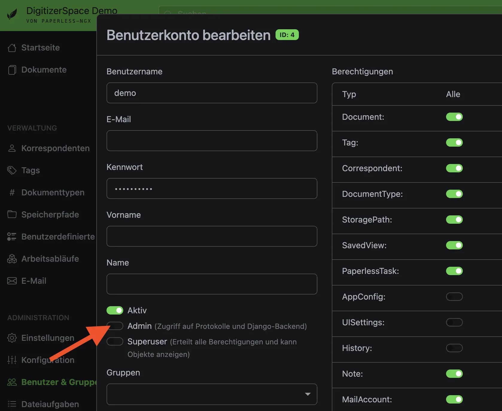 Admin Panel in Benutzereinstellungen deaktivieren