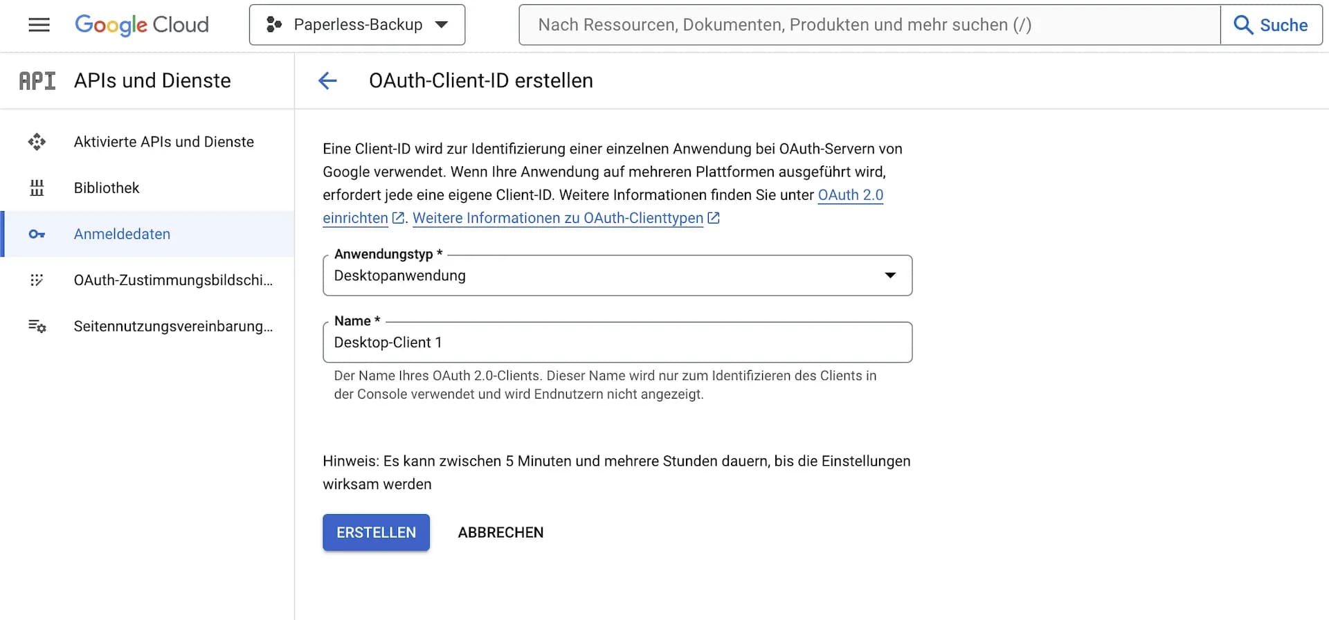 OAuth-Client-ID erstellen