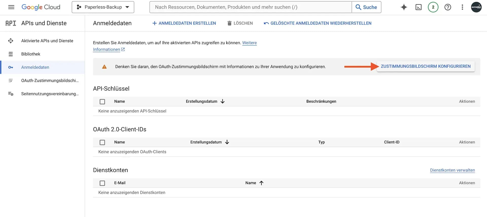 Zustimmungsbildschirm konfigurieren