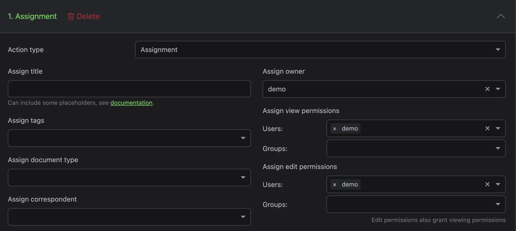 Configure an action in Paperless-ngx