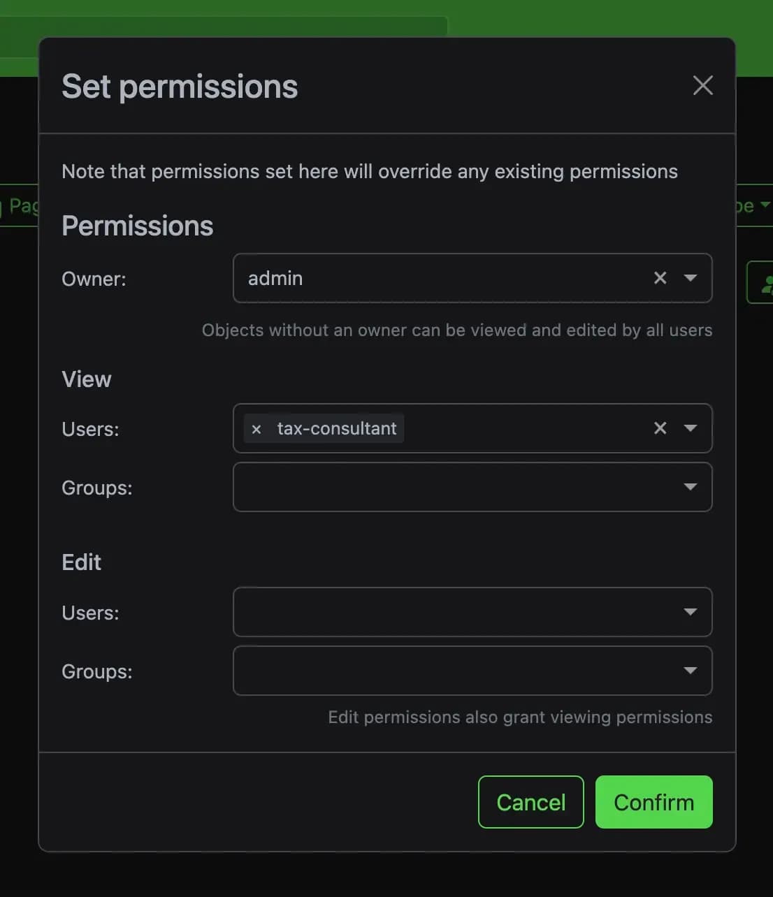 Set permissions for the tax consultant user