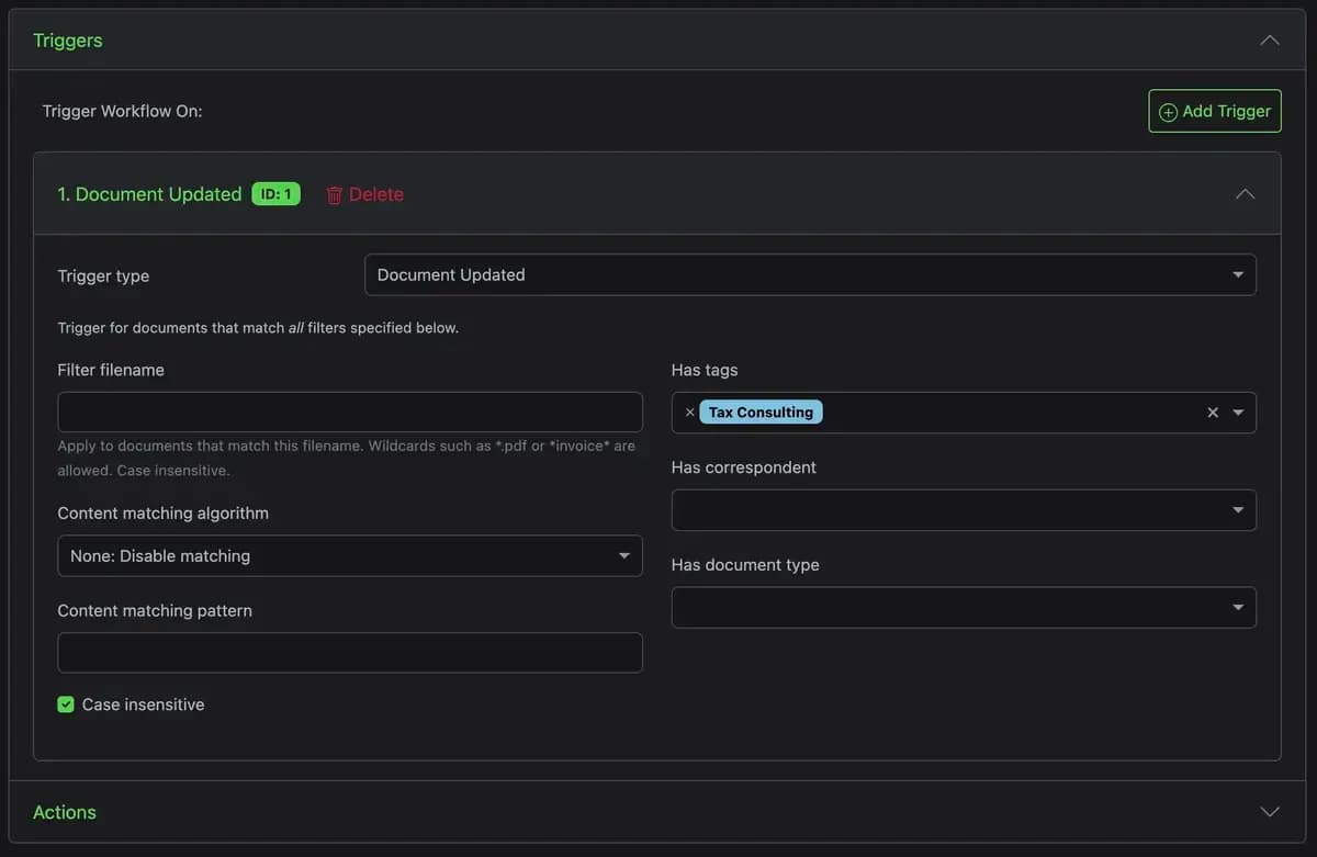 Add a workflow trigger in Paperless-ngx